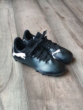 Puma Kids Black Cleats with White Puma Logo